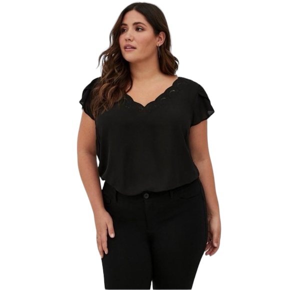 torrid Tops - Torrid Georgette Embroidered Tulip Sleeve Blouse black size 1XL